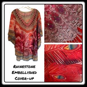 NWT crystal-embellished sheer tunic, wrap or swim coverup one size